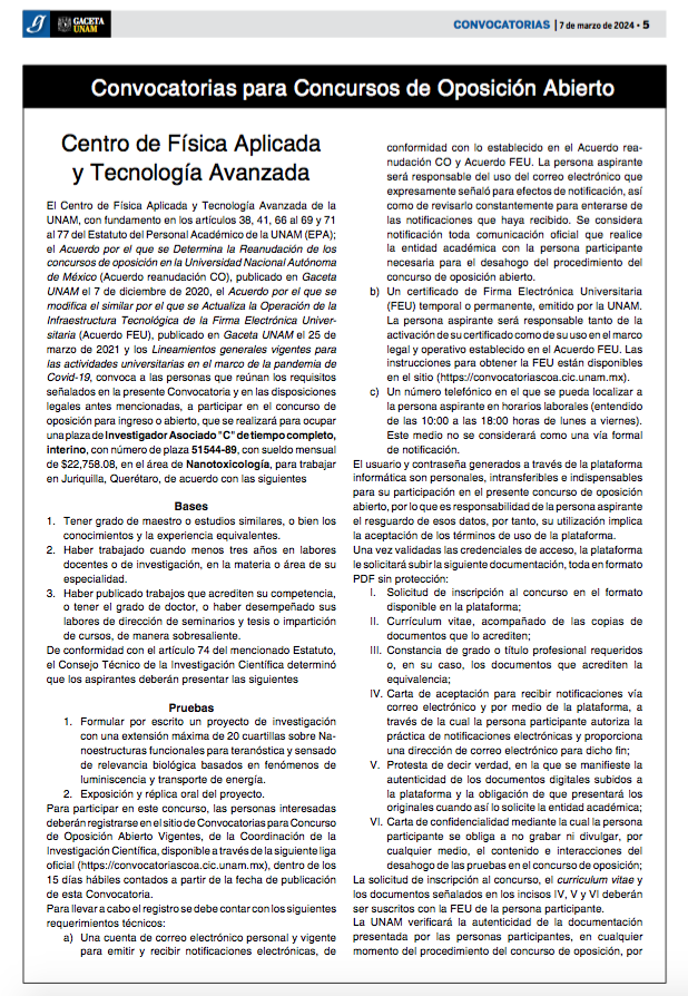 Convocatorias para Concursos de Oposición Abierto